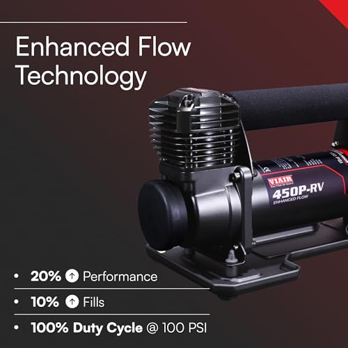 450P-RV EF VIAIR Enhanced Flow - 45157 12V Tire Inflator Portable Air Compressor with RV Inflation Gun, 90 Degree Chuck | 100% Duty Cycle @ 100 PSI, Max Pressure 150 PSI (SAE, Alligator Clips)