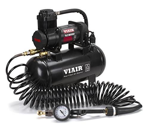 VIAIR Air Compressor TLC BOOST Source Kit – 120 PSI Stationary Tire Inflator with 1.5 Gallon Tank, Presta Valve Chuck, Inflation Tips & 30ft Coil Hose – For Air Tools, DIY Projects & Mobile Shops