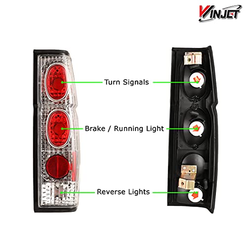 Tail Lights Winjet for Nissan 1986-1994 Hardbody Pickup D21 SE / 1986-1989 1994 D21 XE, 1995-1997 Pickup SE XE Taill Lamp Taillights Assembly Driver and Passenger Side (Chrome Housing/Clear Lens)