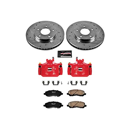Power Stop Z23 KC2992A Evolution Sport Front Caliper Brake Kit- Brake Rotor, Carbon-Fiber Ceramic Brake Pads and Brake Caliper For Mitsubishi Lancer 2008-2017 [Model Specific]