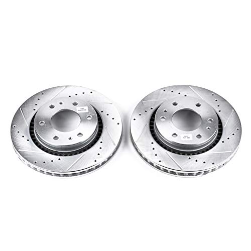 Power Stop Front AR8659XPR Evolution Drilled & Slotted Rotor Pair For Buick Rainier, Chevrolet Trailblazer, GMC Envoy, Isuzu Ascender, Saab 9-7x [Model Specific]
