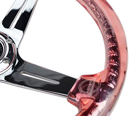 NRG Innovations Reinforced Steering Wheel NRG-RST-027CH-RD 350mm 2" Deep Dish Clear Acrylic Steering Wheel in Red and Chrome Spoke Finish with Slits