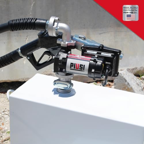 Piusi EX50 DC Fuel Transfer Pump UL 12V Cast Iron Body 15 GPM Flow Rate at Nozzle with Flanged Components Built-In Bypass Valve NPT for Diesel Gasoline and Kerosene