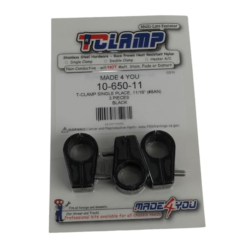 Single Place T-CLAMP, 11/16" (#8AN), 3 Pieces, Black