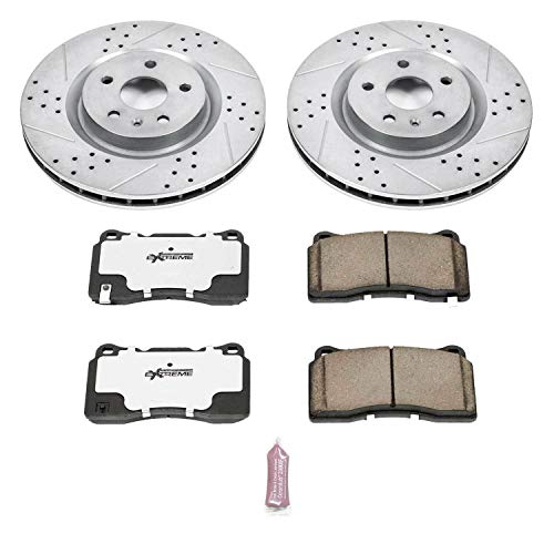 Power Stop K2948-26 Z26 Carbon Fiber Brake Pads Front with Drilled & Slotted Brake Rotors Kit For Buick Regal 2012-2013, Pontiac G8 2009 [Model Specific]