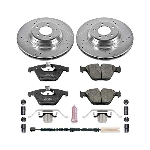 Z23 Carbon Fiber Brake Pads Power Stop K7022 with Drilled & Slotted Brake Rotors Kit