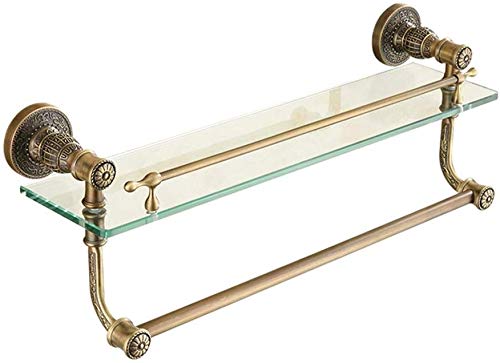 Singlelayer Retro Glass Bathroom Shelves With Towel Bar, Carving Design, Brushed Process, Wallmounted, 52 * 13cm Bathroom Shelf