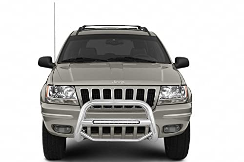 MAX Black Horse Beacon Bull Bar No Skid Plate Stainless Steel Compatible with 1999-2004 Jeep Grand Cherokee-MAB-JEB4001S