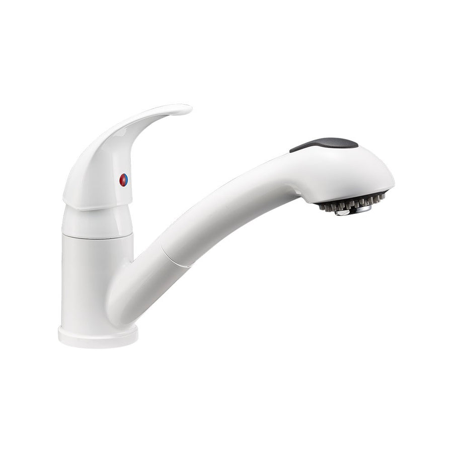 Dura Faucet RV Pull-Out Swivel DF-NMK852-WT Kitchen Sink Single Handle Faucet - One-Hole (White)