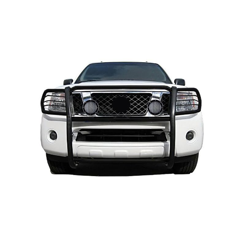 Bumper Guard Black Horse Grille Brush Modular Black Come with Pair of 5.3" Dia.LED Lights with Black Trim Rings Compatible with 2005-2021 Nissan Frontier|2005-2007 Nissan Pathfinder-17A110200MA-PLFB