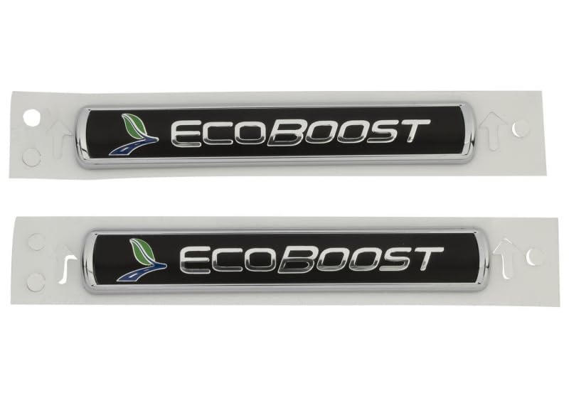 EcoBoost Ford Racing Black/Silver Emblem 3-1/2in x 9/16in - Set of 2