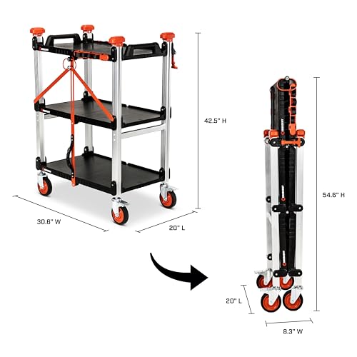 3 Shelf Crescent SITERUNNER Heavy Duty Folding Jobsite Cart - 300-lb Capacity, F3SCBL