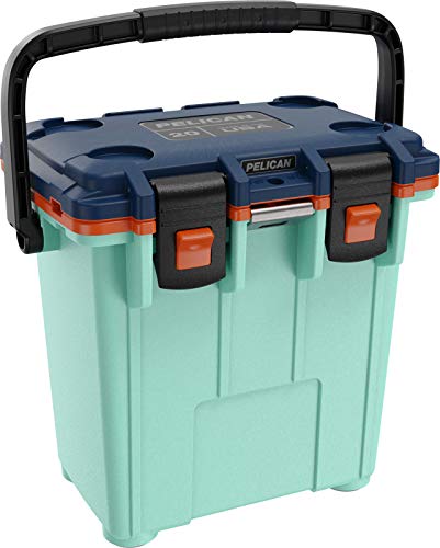 Pelican Elite Cooler 20QT (Seafoam Blue/Orange) | 15 Can or 4 Wine Bottle Capacity with Ice | 2 Day Ice Retention | Guaranteed for Life