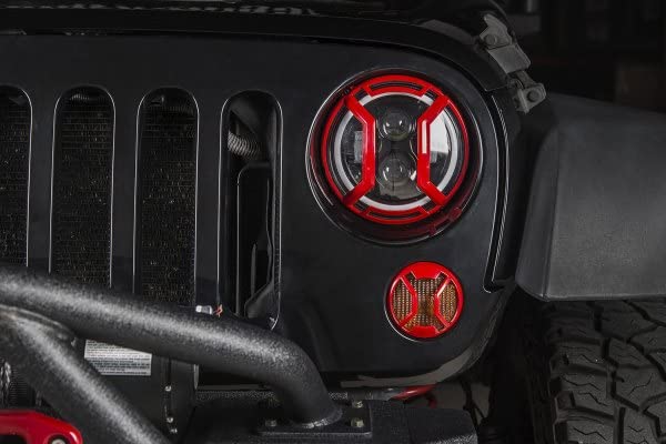 Elite Euro Guard Kit, Rugged Ridge Headlight, Red | 11230.15 | Fits 2007-2018 Jeep Wrangler JK/JKU
