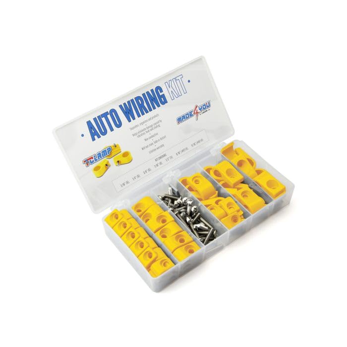 AUTO T-CLAMP Wiring KIT, 3/16" to 11/16" (#8AN) Clamps, Yellow