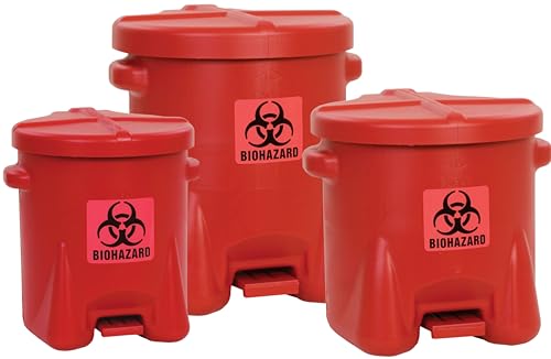 14 Gallon Eagle Biohazard Trash Can with Foot-Operated Self-Closing Lid, 22" x 18" x 21", Made in The USA from High-Density Polyethylene, Red, 947BIO