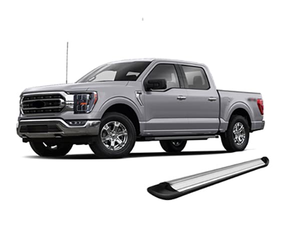 Silver Black Horse Aluminum Transporter Running Boards Compatible with 2015-2024 Ford F-150 SuperCrew Cab / 2017-2024 F-250 350 450 550 Super Duty SuperCrew Cab