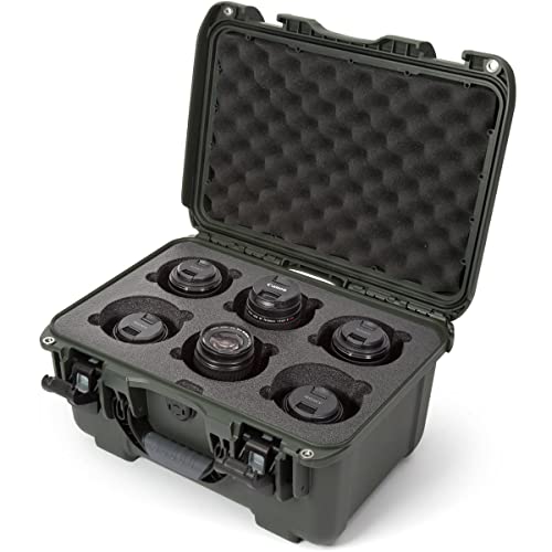 Waterproof Nanuk 918 Hard Case with Custom Foam Insert for 6 Lenses - Olive
