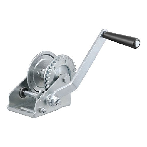 CURT Manual Hand Crank Boat Trailer Winch, 900 lbs Capacity, 6-1/2-Inch Handle, 3.25:1 Gear Ratio, CLEAR ZINC