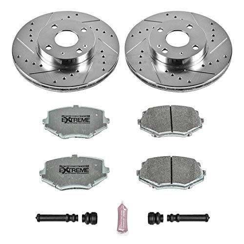Power Stop K793-26 Z26 Carbon Fiber Brake Pads Front with Drilled & Slotted Brake Rotors Kit For Mazda Miata 1994-1997, Mazda Miata 1999-2005 [Model Specific]