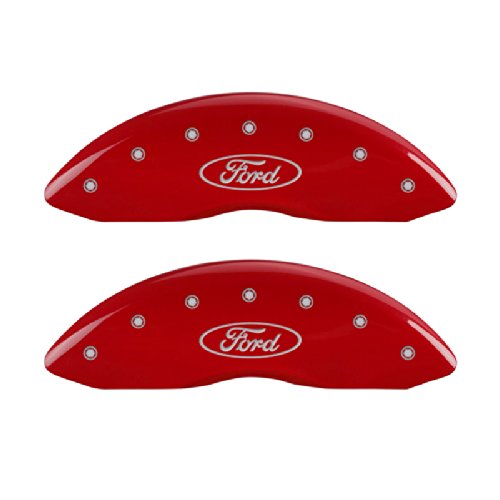 MGP Caliper Covers Red 10120SFRDRD Engraved with Silver Ford Oval (Set of 4)