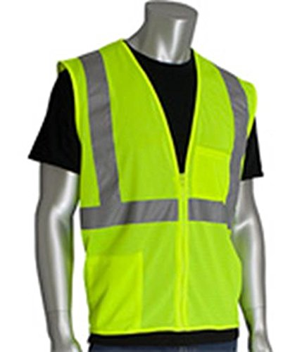 PIP 302-0702Z-LY/M Two Pocket ANSI Class 2 Zipper Mesh Vest