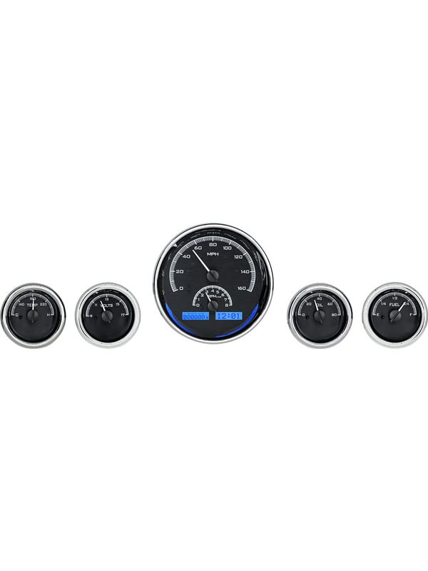 Dakota Digital VHX-1015-K-B 5 Round Universal Analog Dash Gauge System, Black Alloy Style, Blue Backlighting