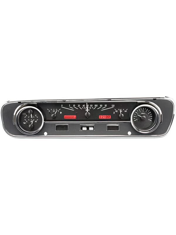 Dakota Digital VHX-64F-FAL-K-R Analog Dash Gauge System Compatible with 1964-65 Ford Falcon, Ranchero & Mustang Black Alloy Red Backlighting