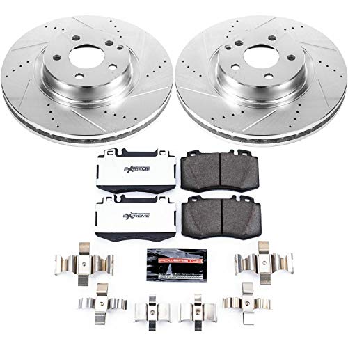 Power Stop K6750-26 Z26 Carbon Fiber Brake Pads Front with Drilled & Slotted Brake Rotors Kit For Mercedes-Benz SL500 2003 [Model Specific]