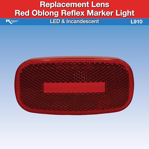 Replacement Lens RV Designer L910 for Red LED and Incandescent Oblong Reflex Marker Light, DOT-Compliant
