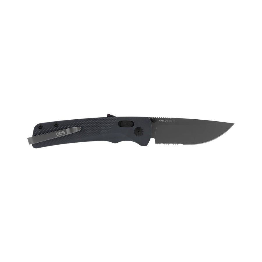 SOG Flash AT Ambidextrous Daily Carry Partially Serrated Pocket Folding Knife | Ergonomic Handle | D2 Steel Blade, Urban Grey