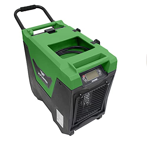 XD-85L2 XPOWER 145-Pint LGR Commercial Dehumidifier with Automatic Purge Pump, Drainage Hose, Handle and Wheels for Water Damage Restoration, Clean-up Flood, Basement, Mold, Mildew (Green)