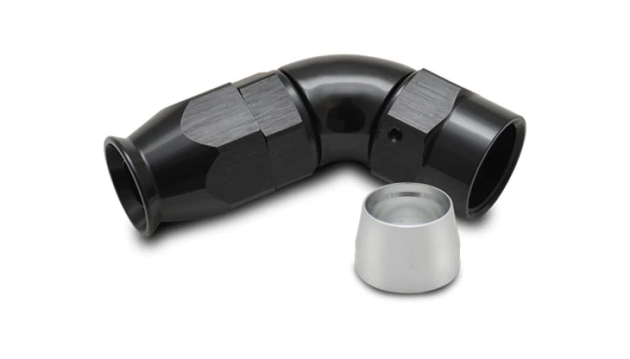 28604 Vibrant Power Fitting, Hose End, Full Flow, PTFE, 60 Degree, Reusable, 4AN Hose, 4AN Female Thread, Aluminum, Black Anodized, use with Vibrant 18000 series PTFE Lined Flex Hose, each