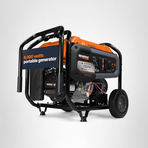 Generac Portable Gas Generator 10,000 Starting Watt - Electric Start - Home Backup or RV Ready - Heavy Duty Frame - Quiet, Long Runtime, Emergency Power - 49-State Compliant