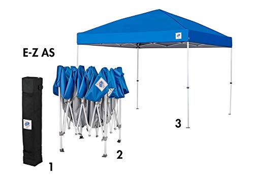 E-Z UP Outdoor Envoy Canopy Pop Up Tent, 10' x 10', Roller Bag, 4-Piece Spike Set, Recreational Grade, Royal Blue Top