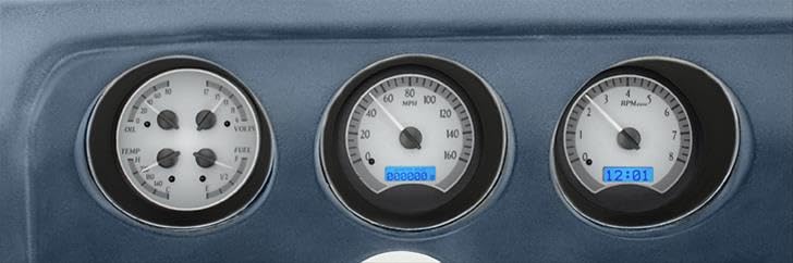 Dakota Digital VHX-69P-GTO-K-B Analog Dash Gauge System Compatible with 1969 Pontiac GTO Le Mans Black Alloy Style Blue Backlighting