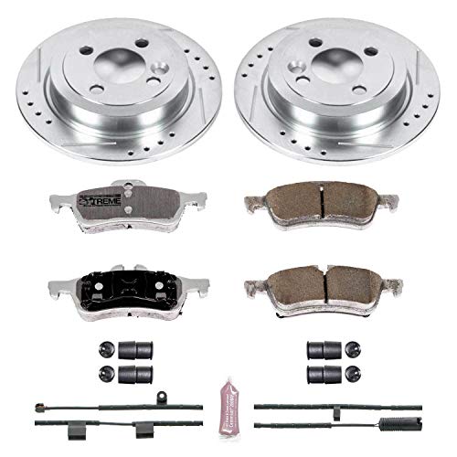 Rear Power Stop K6280-26 Z26 Carbon Fiber Brake Pads with Drilled & Slotted Brake Rotors Kit For Mini Cooper 2007-2008 [Model Specific]