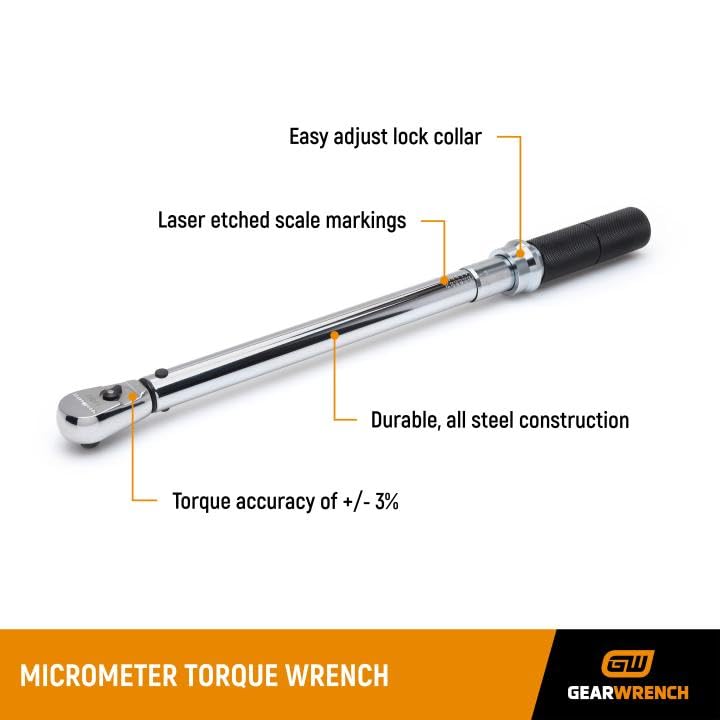 3/8" Drive GEARWRENCH Micrometer Torque Wrench 10-100 ft/lbs. - 85062M , Black