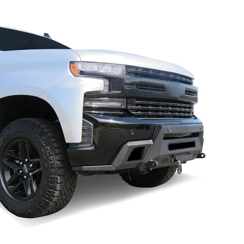 Heavy Duty Black Horse Armour III Front Winch Bumper with Winch Textured Black Compatible with 2019-2021 Chevrolet Silverado 1500|2022-2022 Chevrolet Silverado 1500 LTD-AR3HD05NL-W12