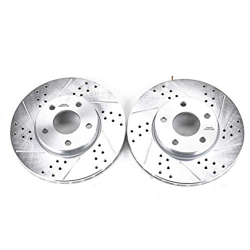 POWERSTOP Front AR85146XPR Drilled & Slotted Rotor Pair For Ford C-Max 2014-2018, Ford Focus 2012-2018, Volvo C30 2012-2013, Volvo S40 2004-2012 [Model Specific]