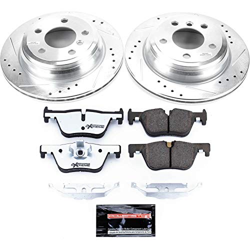Power Stop Rear K6852-26 Z26 Carbon Fiber Brake Pads with Drilled & Slotted Brake Rotors Kit and 1 Rear Sensor Wire