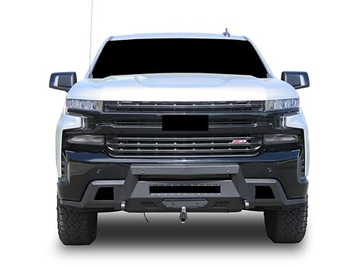 Heavy Duty Black Horse Armour III Front Winch Bumper with Winch Textured Black Compatible with 2019-2021 Chevrolet Silverado 1500|2022-2022 Chevrolet Silverado 1500 LTD-AR3HD05NL-W12