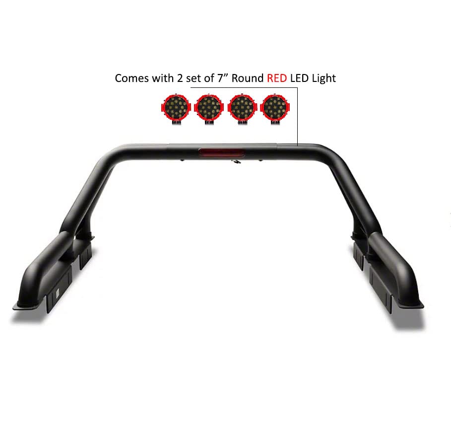 Gladiator Roll Bar Black Horse Incl. Pair of 7.0" Dia. Led Lights w/Red Trim Rings Modular Compatible with 2019-2022 Ford Ranger-GLRB-07B-PLR