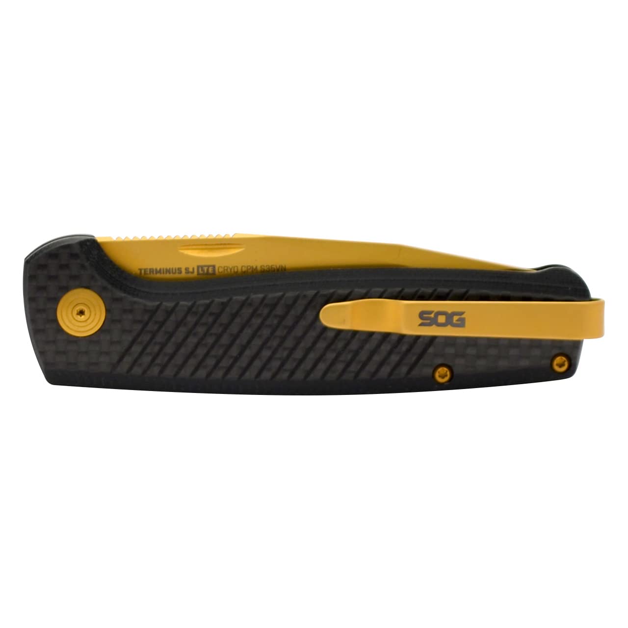 SOG Lightweight Terminus SJ LTE Everyday Carry Ambidextrous S35VN Steel 2.9" Sharp Blade Folding Knife | Slip Joint, Carbon/Gold