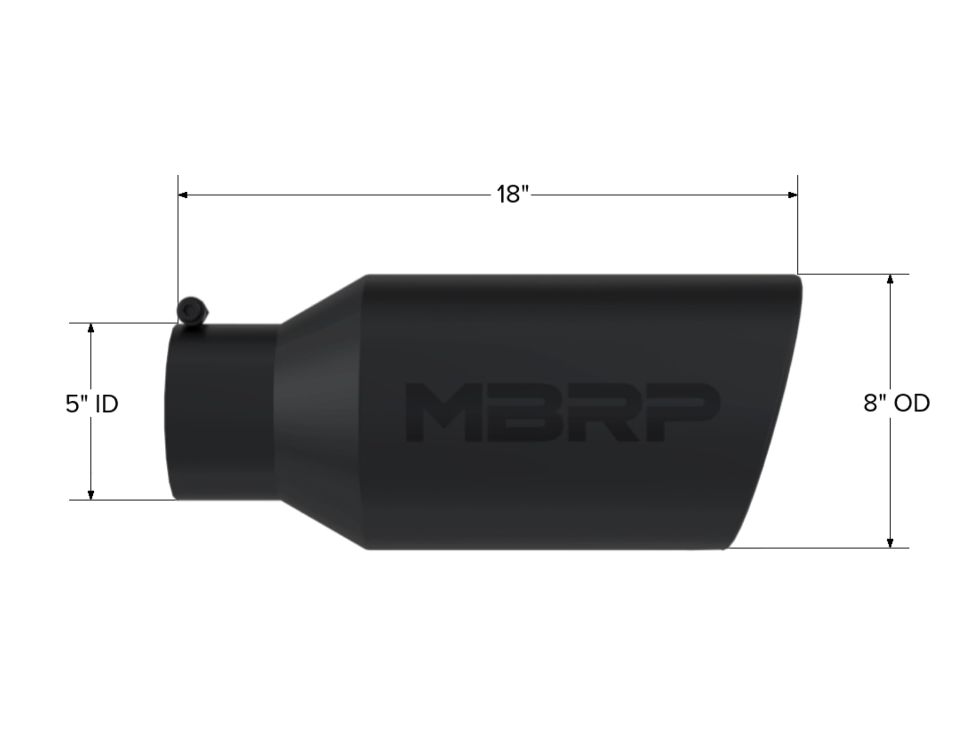 Black Coated MBRP Rolled End Tip, 8" O.D., 5" Inlet 18" in Length