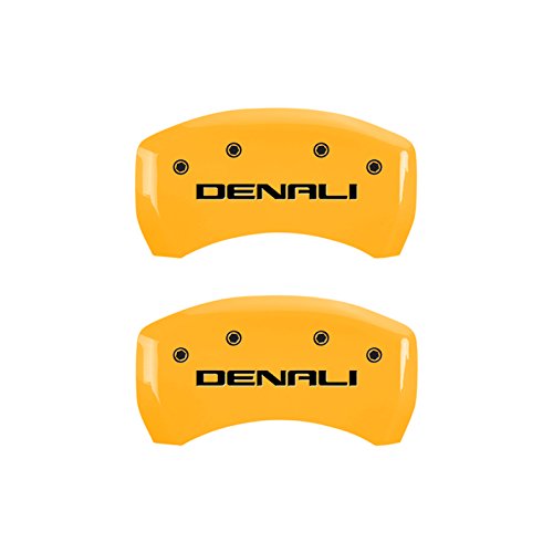 Caliper Covers MGP 34212SDNLYL (Yellow Powder Coat Finish, Engraved Front and Rear: Denali, Black Characters, Set of 4)