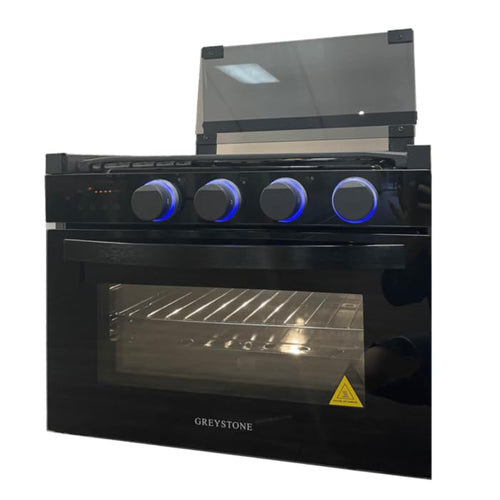 17" Greystone Black, 2 in 1 Gas Digital Range, Cast Iron Grates, Glass Top