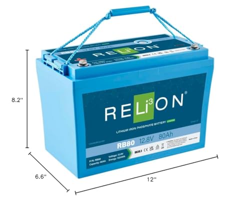 12V RELiON RB80 | 80Ah | LiFePO4 Lithium-ion Battery | Group 27 | 3500~5000 Cycles | Waterproof (IP67 Rating) | 10 Year Warranty | Perfect for Boat, Kayak, Trolling Motor, RV, Solar, Off Grid etc.