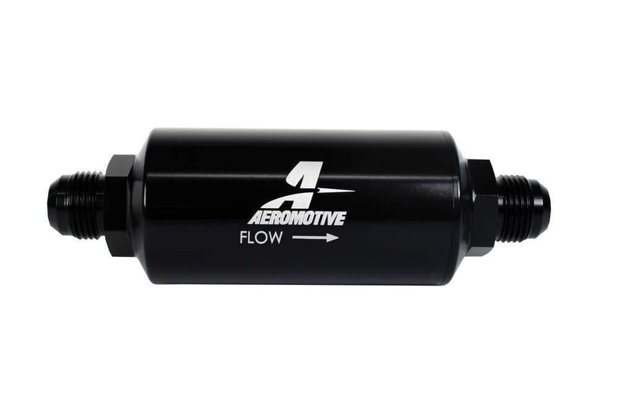 In-Line Aeromotive 12388 Filter, 40-Micron Stainless Mesh Element, AN-10 Male, Bright-Dip Black, 2" OD
