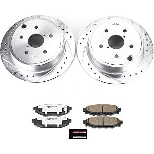 Power Stop K6977-26 Z26 Carbon Fiber Brake Pads Rear with Drilled & Slotted Brake Rotors Kit For Subaru WRX 2015-2021 [Model Specific]